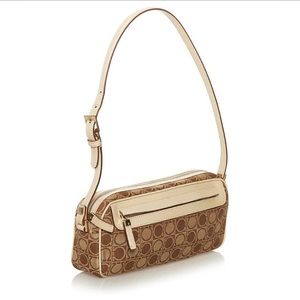 SALVATORE FERRAGAMO Canvas Gancini Pattern Shoulder Bag Mini Beige baguette